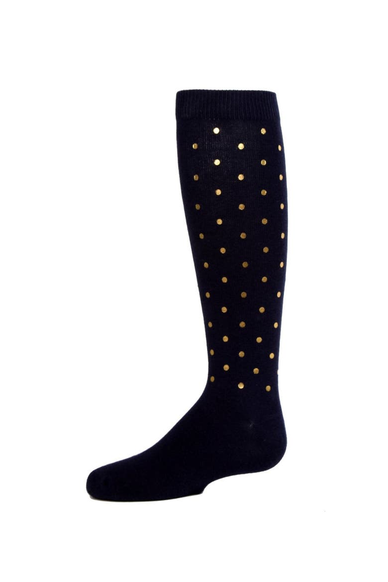 A Speck of Spots Polka Dot Knee High Socks, Main, color, Blue Nights