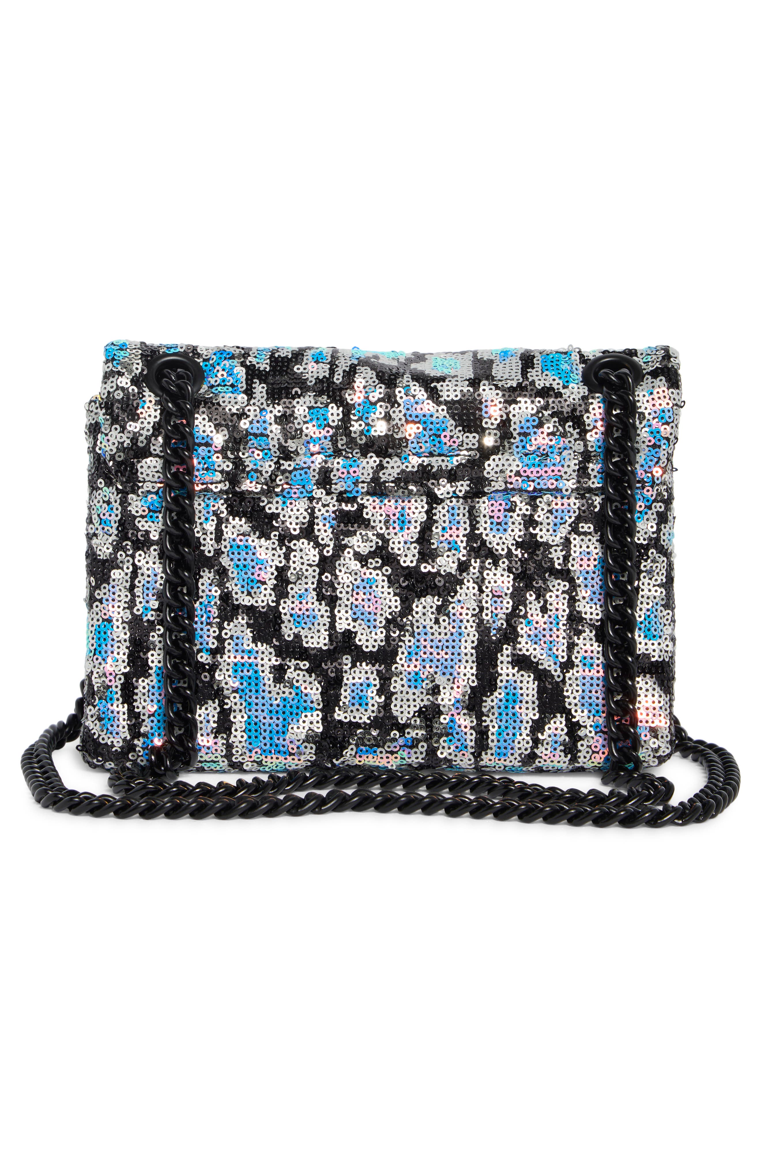 Kurt Geiger London Leopard Pattern Sequined Mini Brixton Shoulder Bag, Alternate, color, Open Grey