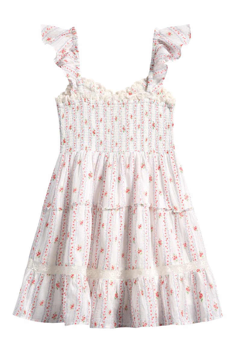 Kids' Avenora Floral Lace Trim Tiered Cotton Sundress, Alternate, color, POPPY RED