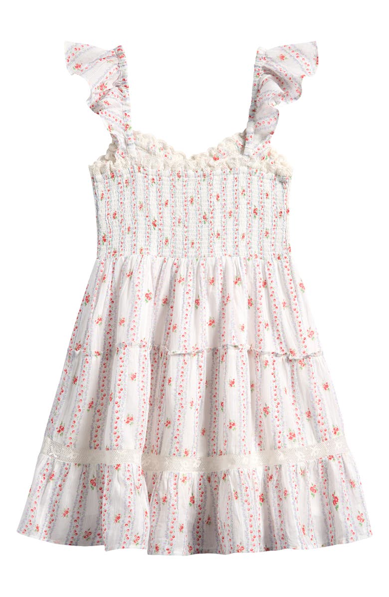 LoveShackFancy Kids' Avenora Floral Lace Trim Tiered Cotton Sundress, Alternate, color, Poppy Red