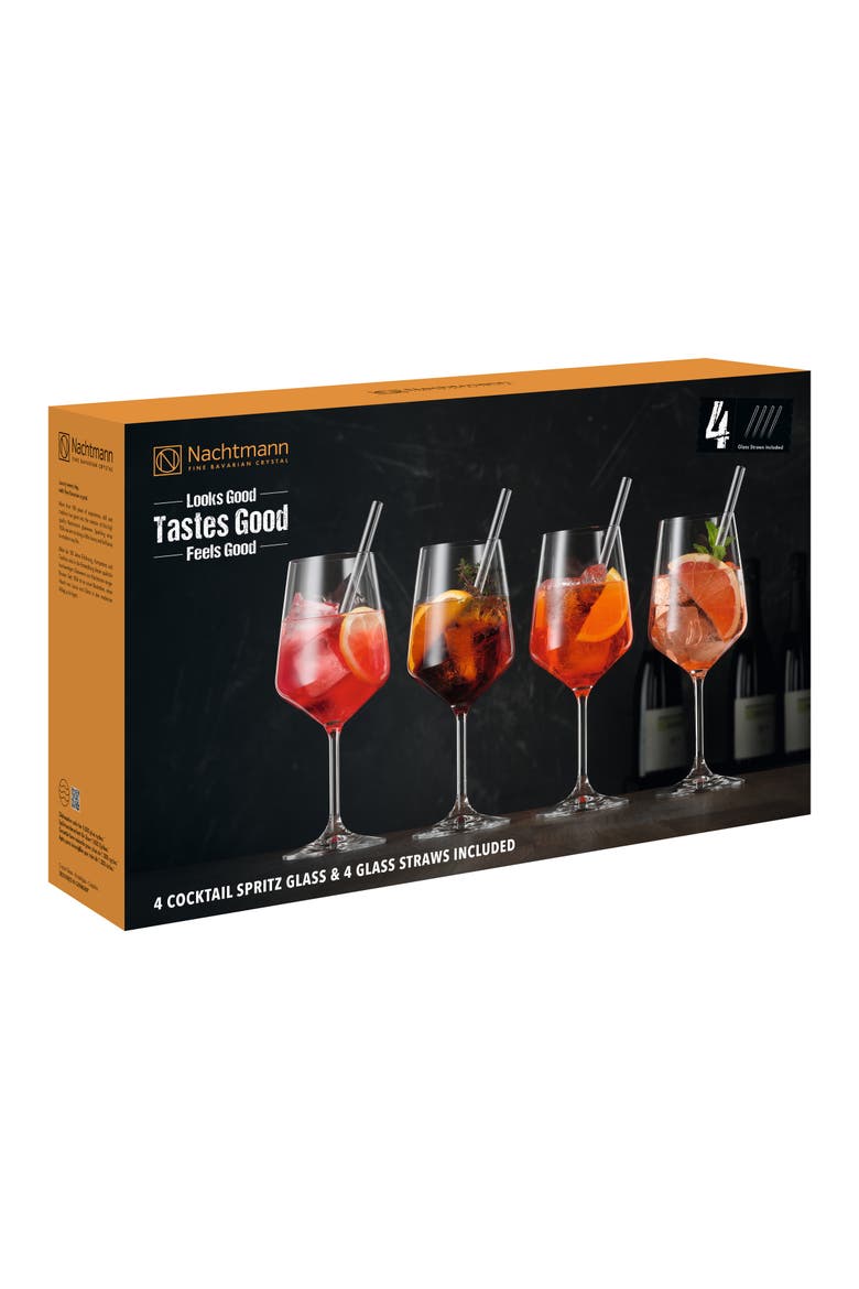Tastes Good Set of 4 Cocktail Spritz Glasses with Glass Straws, Alternate, color, Clear