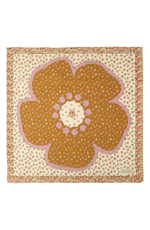Tea Rose Multi Floral Print Silk Square Scarf