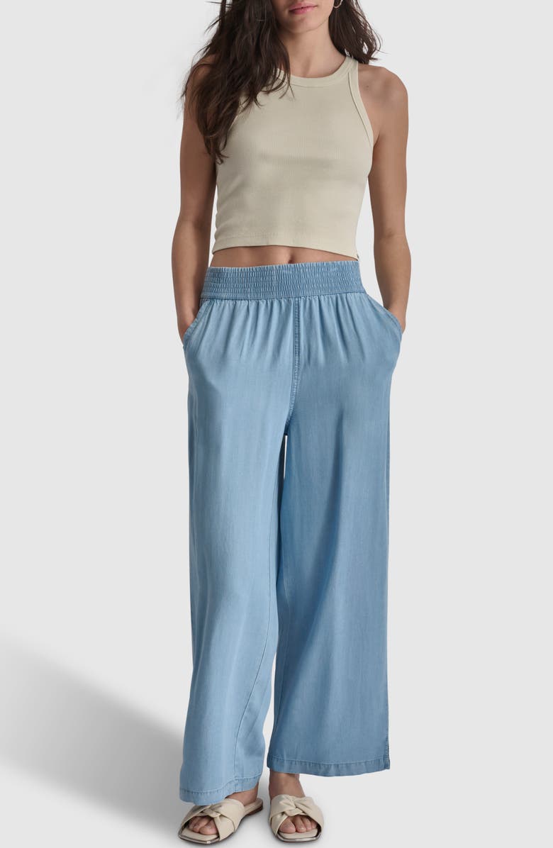 DKNY Jeans High Rise Tencel<sup>®</sup> Lyocell Wide Leg Pants, Alternate, color, Chambray