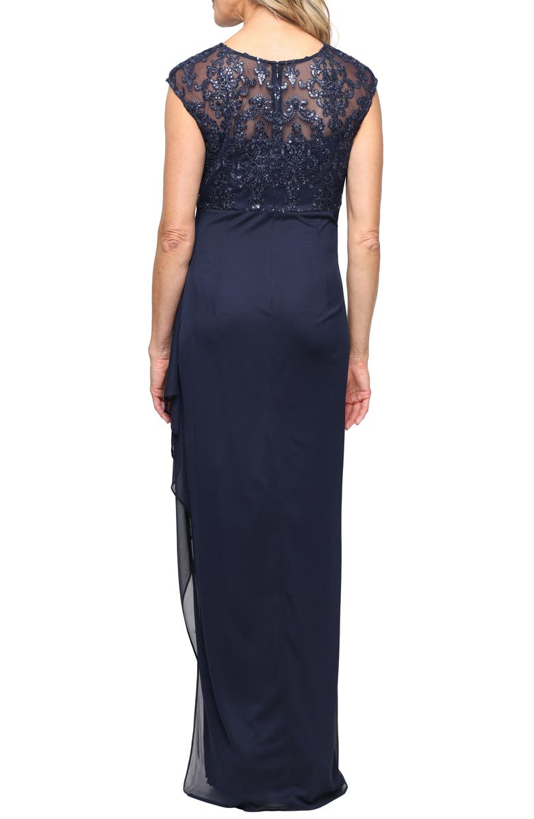 Alex Evenings Sequin & Beaded Empire Waist Gown, Alternate, color, Navy