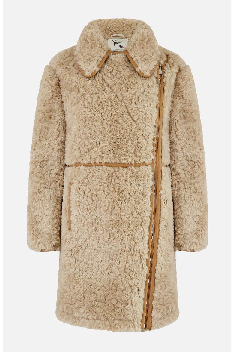 Textured Borg Long Line Biker Coat, Alternate, color, Brown