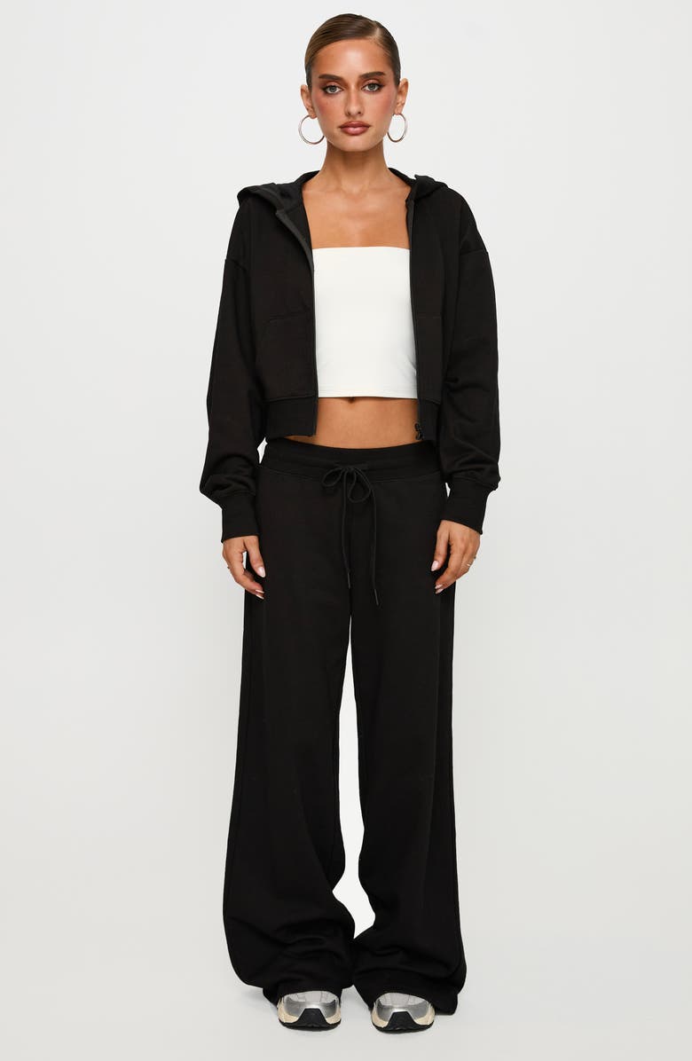 Princess Polly Revive Crop Zip-Up Hoodie, Alternate, color, Black