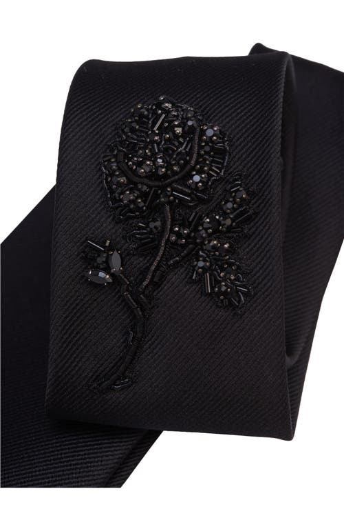 Alexander Mcqueen Mcqueen Jet Crystal Rose Embellished Silk Tie
