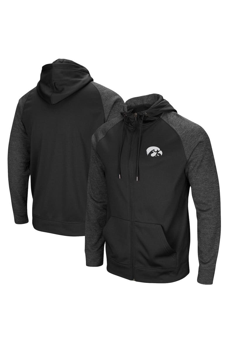 Men's Colosseum Black Iowa Hawkeyes Big & Tall Blackout Raglan Full-Zip Hoodie, Alternate, color, Black