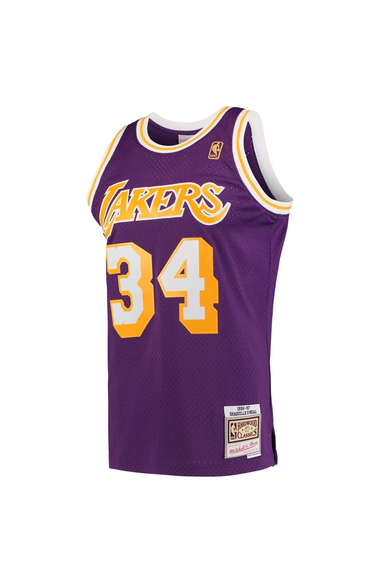 Mitchell & Ness Men's Mitchell & Ness Shaquille O'Neal Purple Los Angeles Lakers Hardwood Classics Swingman Jersey, Alternate, color,