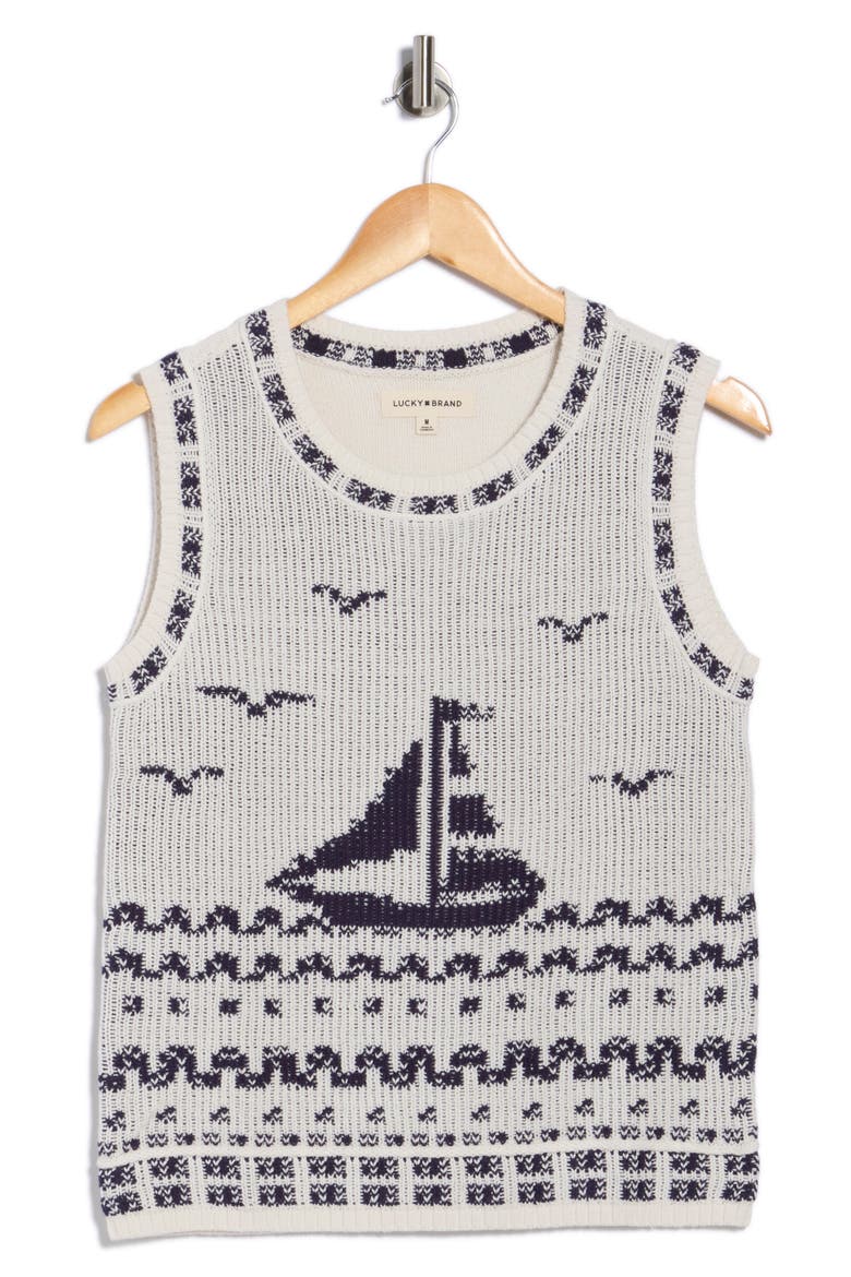 Sailboat Cotton Blend Sweater Tank, Alternate, color, GARDENIA