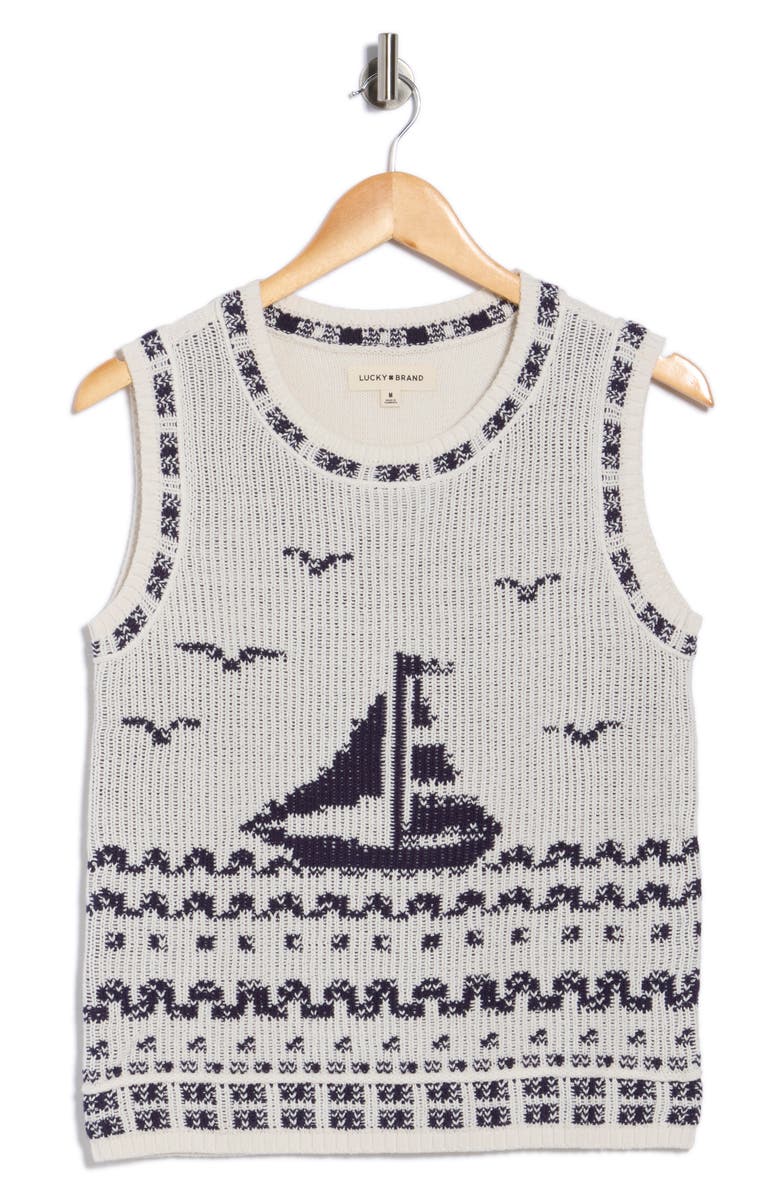 Lucky Brand Sailboat Cotton Blend Sweater Tank, Main, color, Gardenia