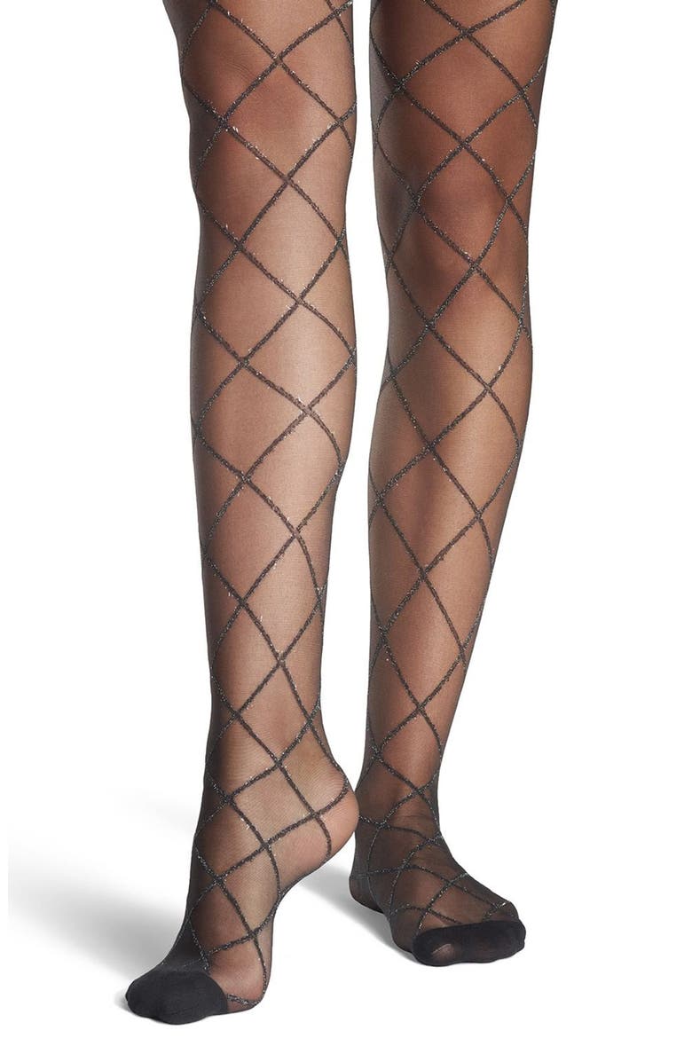 Metallic Diamond Sheer Tights, Alternate, color, BLACK