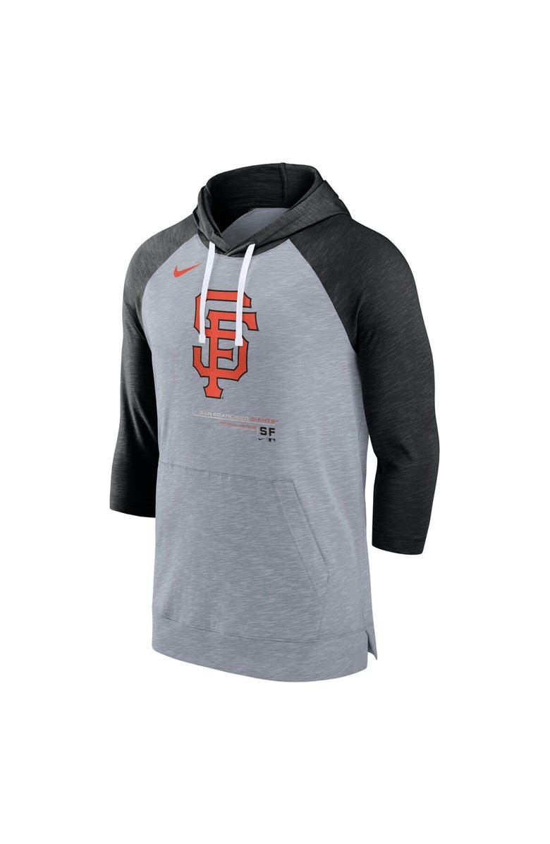 Nike Men's Nike Heather Gray/Heather Black San Francisco Giants Baseball Raglan 3/4-Sleeve Pullover Hoodie, Alternate, color, Heather Gray