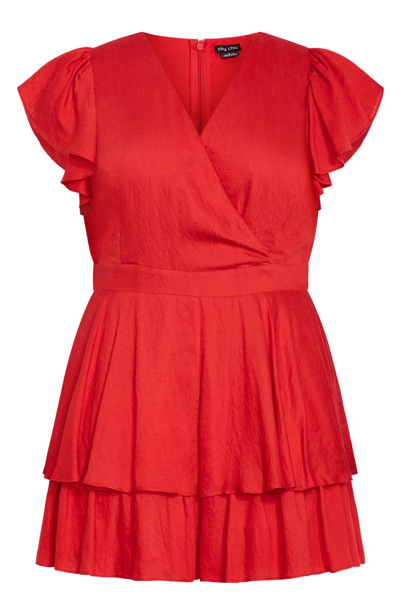 City Chic Sunny Ruffle Romper, Alternate, color, Red