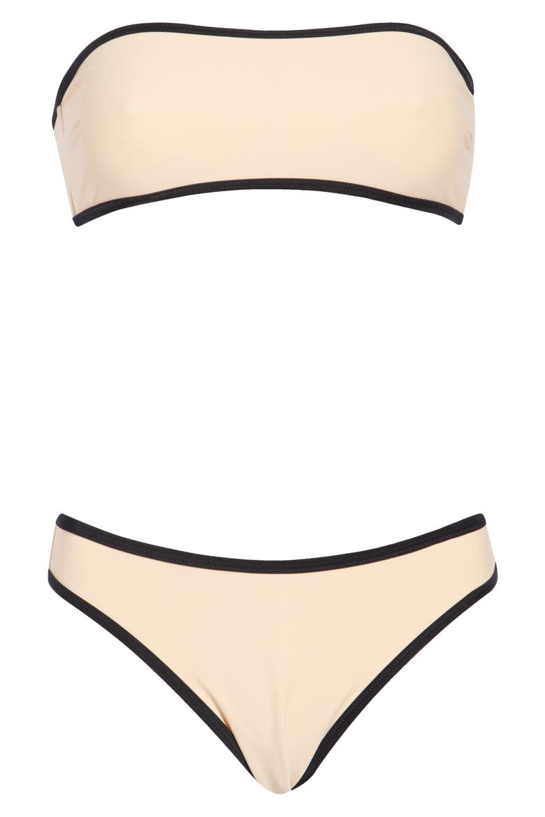 Bandeau Bikini Top & Bottoms Set, Alternate, color, ECRU/ BLACK