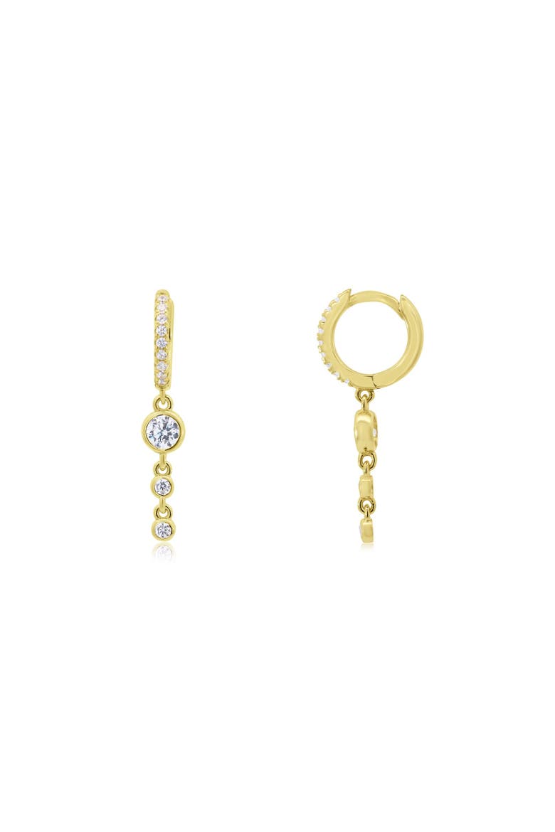 CZ Bezel Dangle Huggie Hoop Earrings, Main, color, Gold Plated Sterling Silver