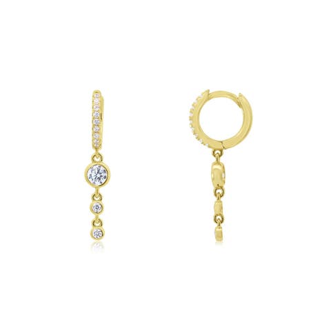 CZ Bezel Dangle Huggie Hoop Earrings