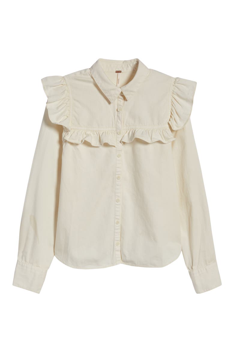 Samantha Ruffle Button-Up Shirt, Alternate, color, ECRU WASH