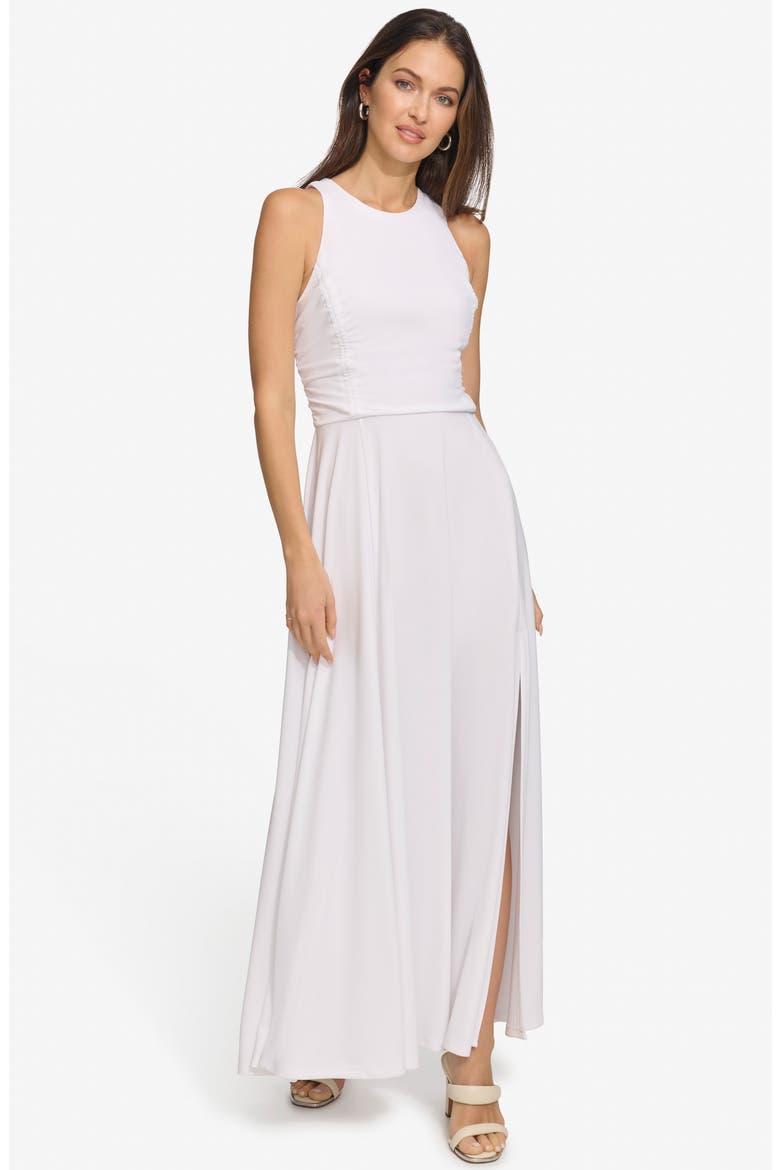 Ruched Mesh Trim Sleeveless Maxi Dress, Alternate, color, WHITE