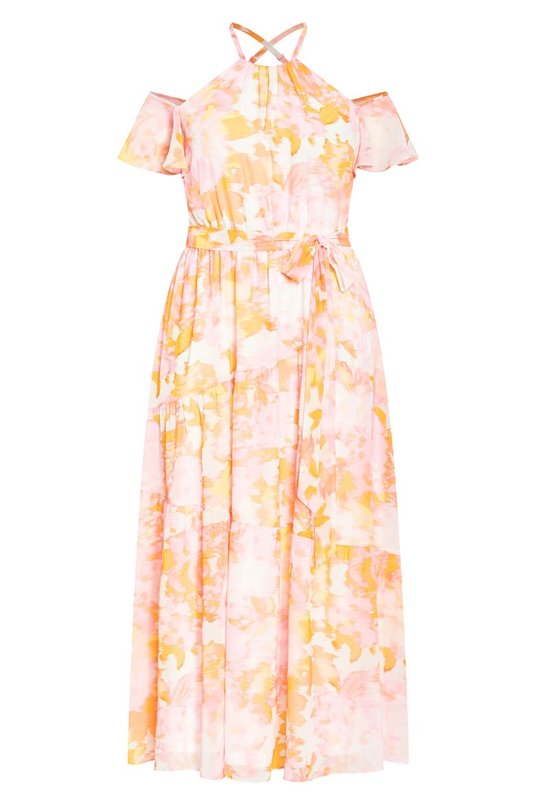Vera Cold Shoulder Maxi Dress, Alternate, color, YELLOW/ PINK PRINT