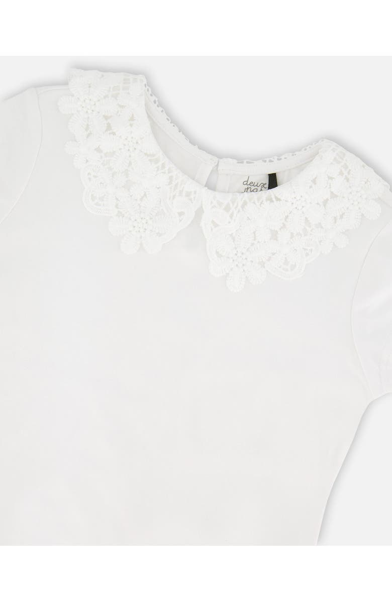 Deux par Deux Short Sleeve Crochet Peter Pan Collar T-Shirt, Alternate, color, White