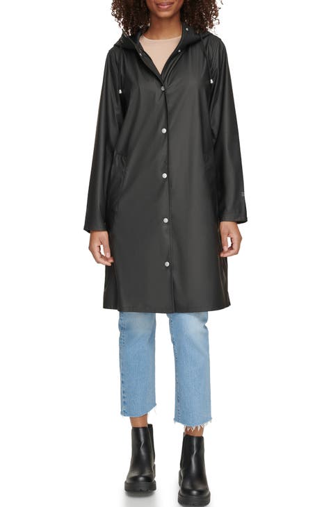 Long black rain jacket online