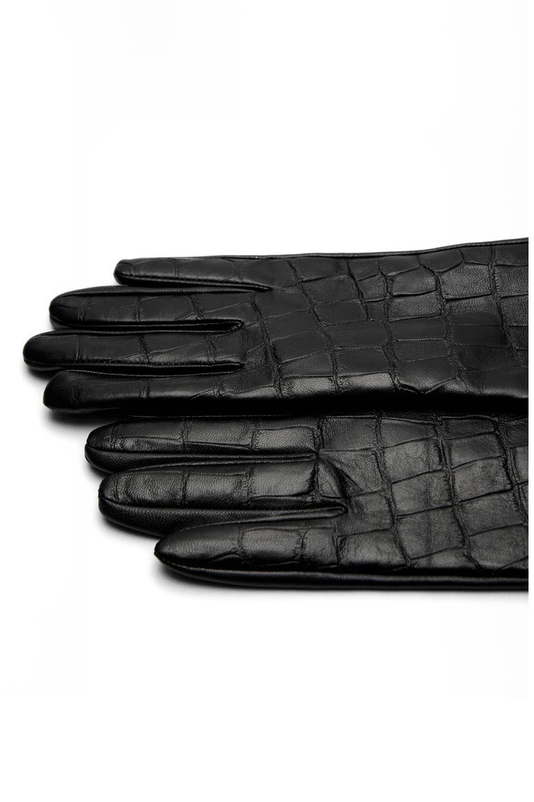 Selection Long Croc Embossed Leather Gloves, Alternate, color, BLACK