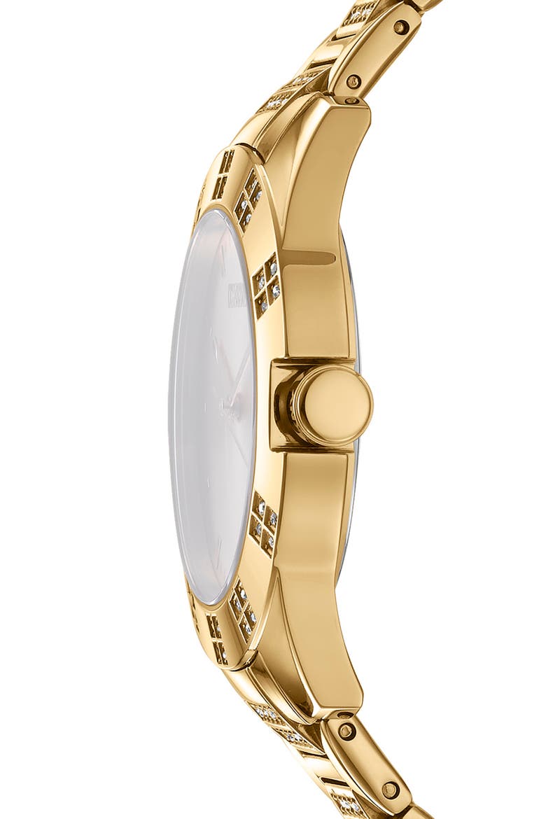 Three Hand Quartz Crystal Embellished Bracelet Watch, 36mm, Alternate, color, GOLD