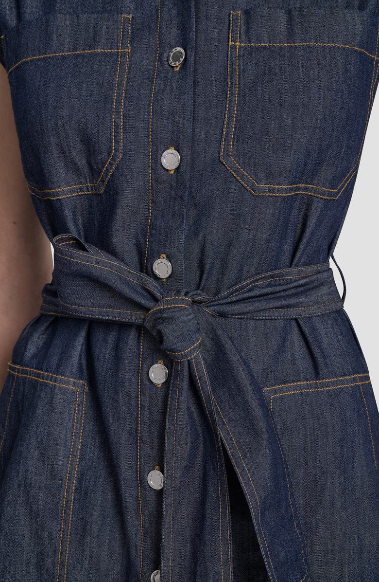 DKNY Cap Sleeve Cotton Blend Chambray Shirtdress, Alternate, color, Dark Benson