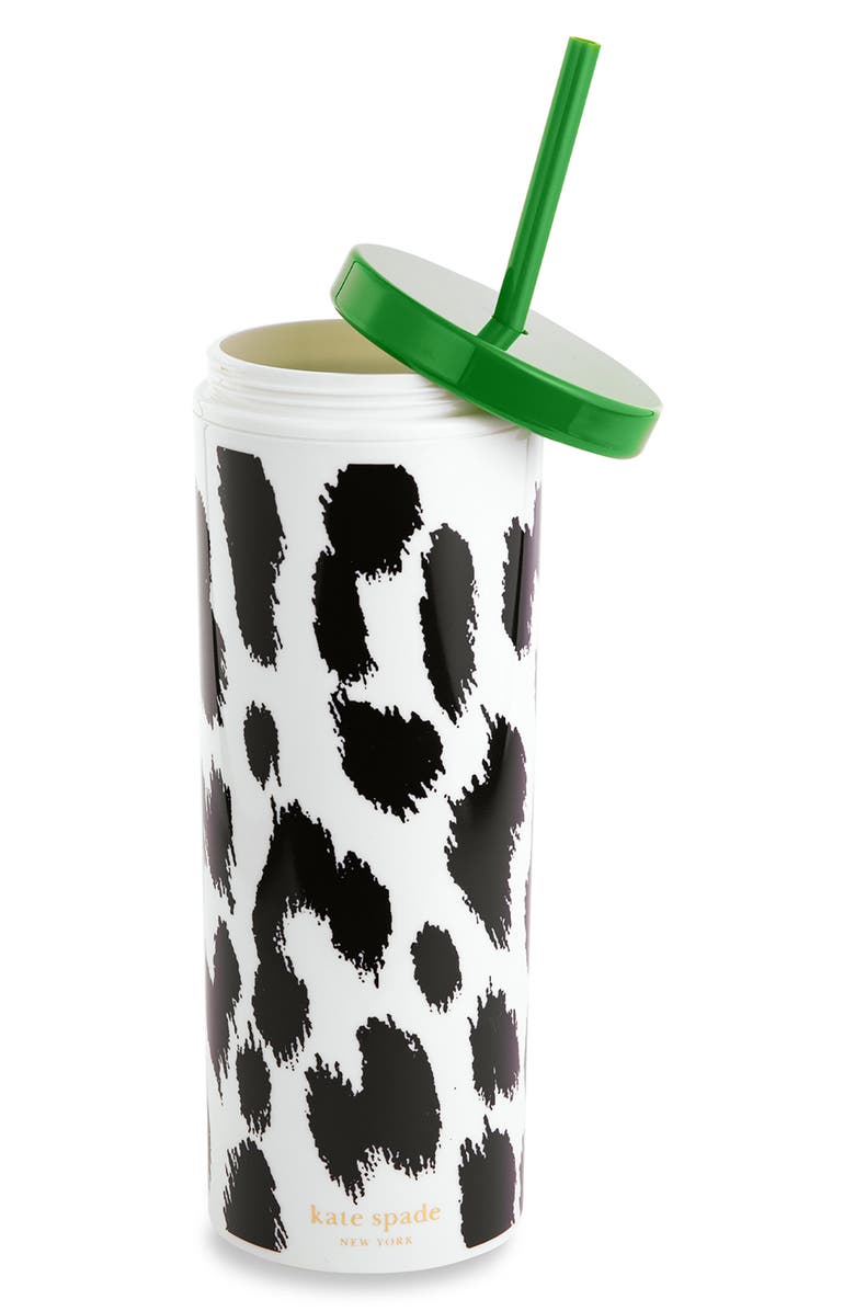 Kate Spade New York print straw tumbler, Alternate, color, Black/ Cream