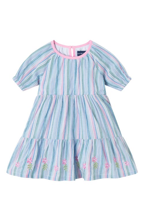 Andy & Evan Stripe Cotton Dress, Bloomers & Bow Headband Set In Blue