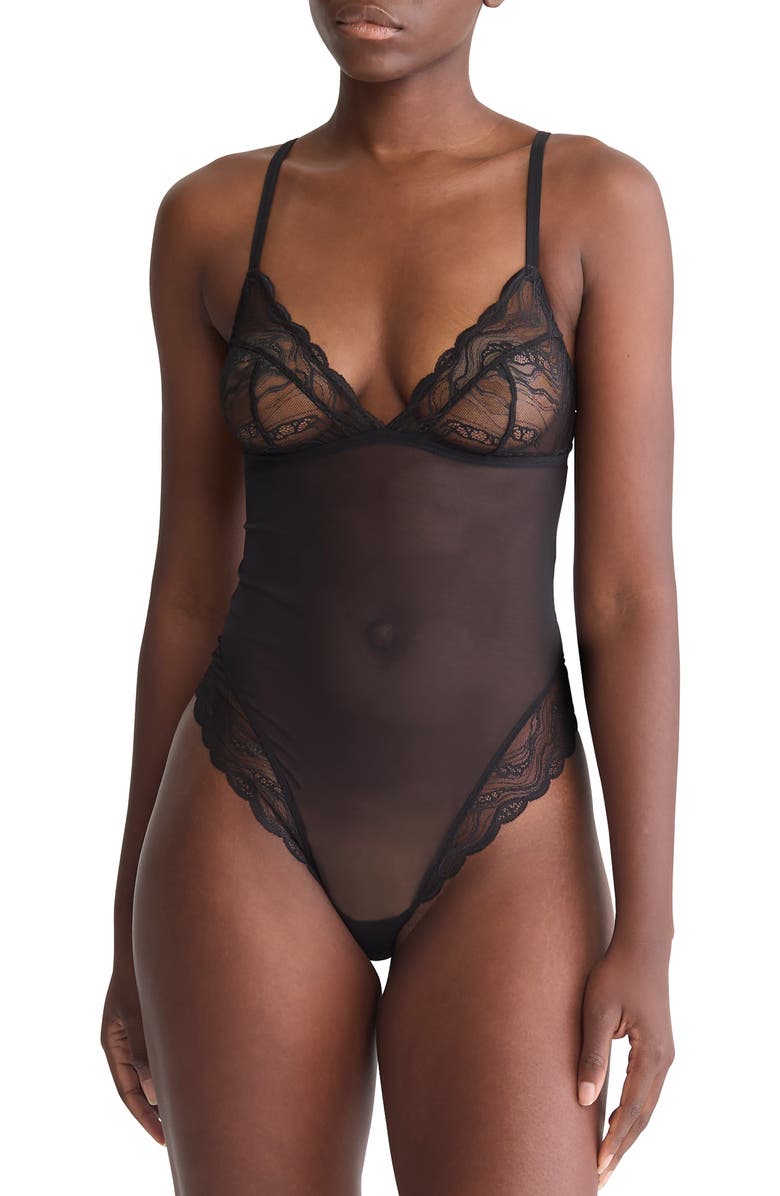 Calvin Klein Essentials Lace & Mesh Teddy, Main, color, 