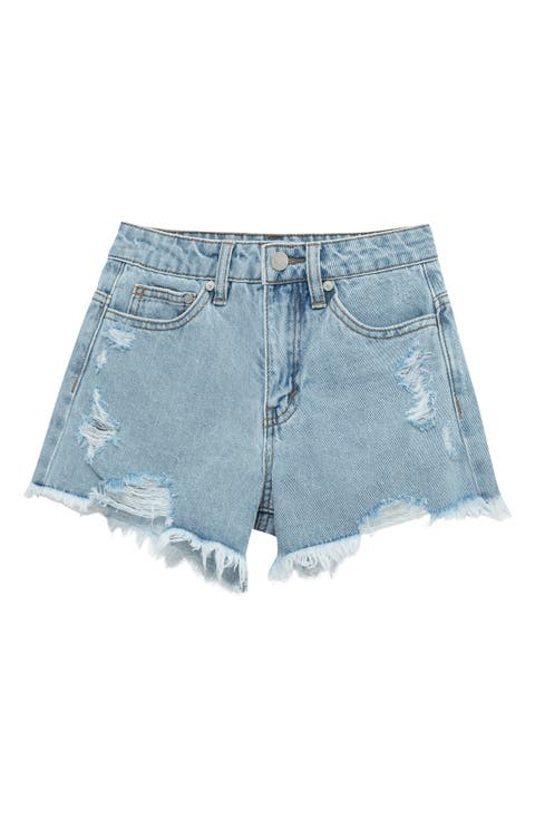 Kids' Distressed Raw Hem Denim Shorts (Big Kid)