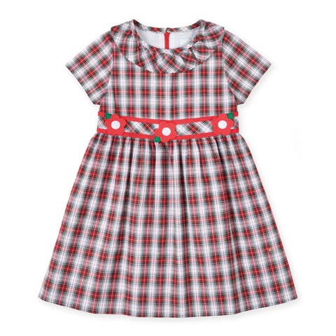 Plaid Dress with Neck Ruffle