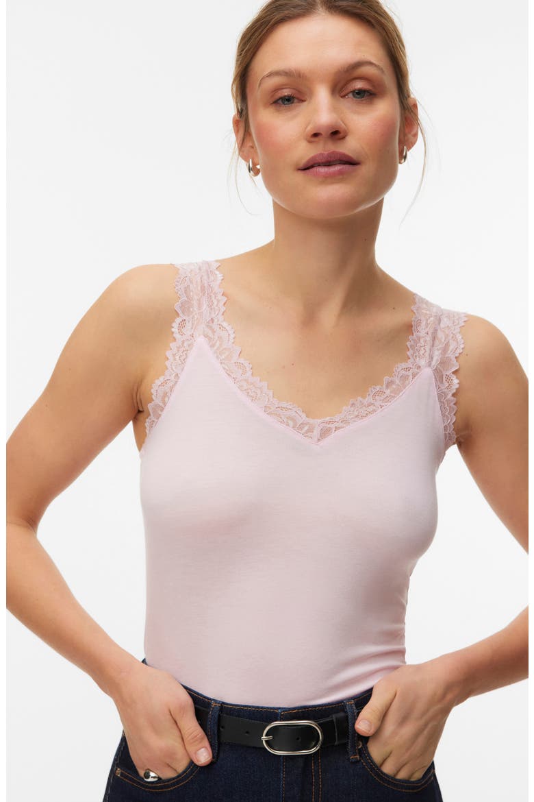Rosa Lace Trim Tank, Alternate, color, ROSEATE SPOONBILL