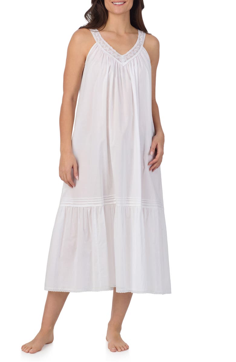 Eileen West Sleeveless Cotton Lawn Ballet Nightgown, Main, color, White