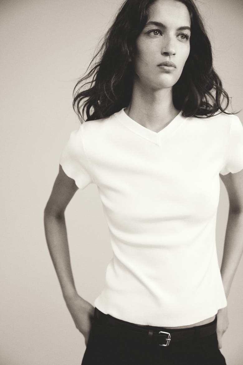 Fine-Knit Viscose-Blend T-Shirt, Main, color, Cream