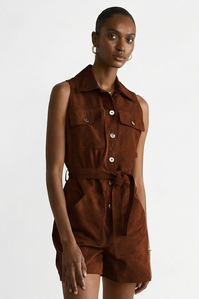 Alina Suede Romper, Main, color, Chestnut