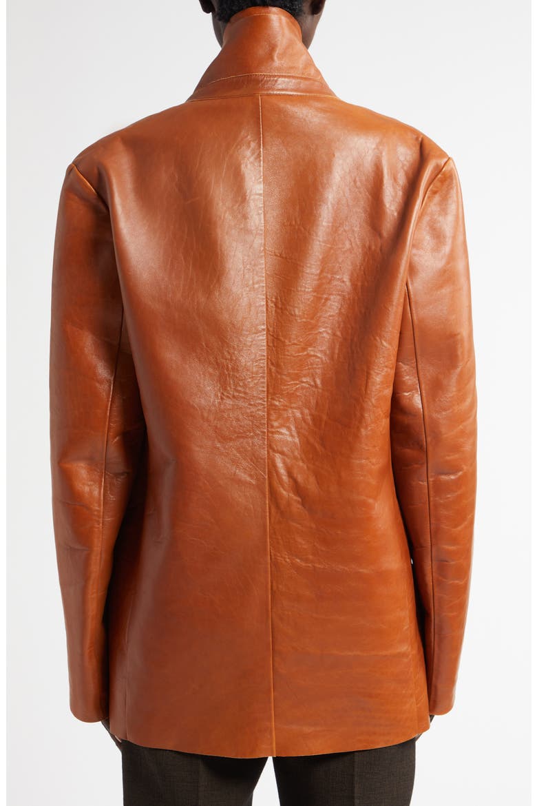 Lysandre Contrast Layers Raw Edge Leather Jacket, Alternate, color, CARAMEL