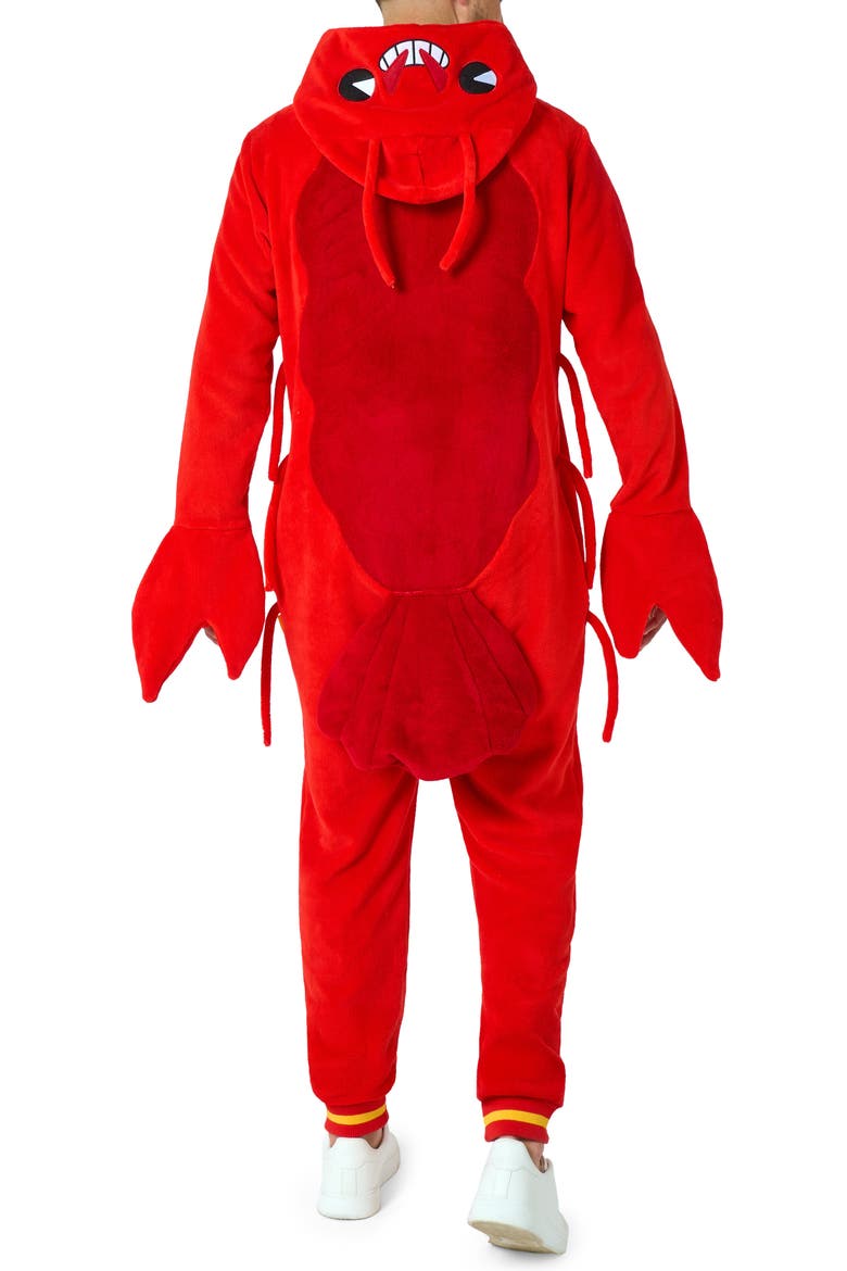 Lobster Hooded Fleece Costume Jumpsuit, Alternate, color, RED