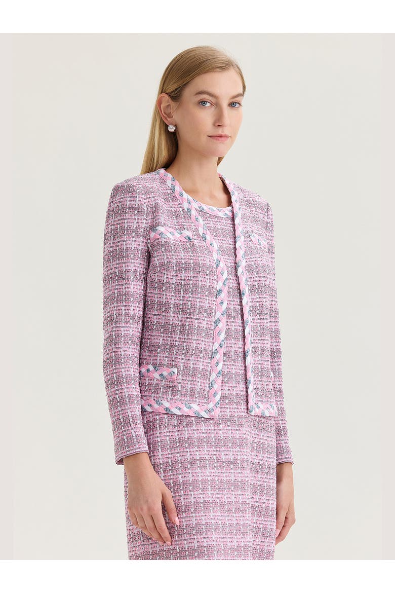 Tailored Braided Trim Tweed Knit Jacket, Alternate, color, Pink/Blue/Black/White