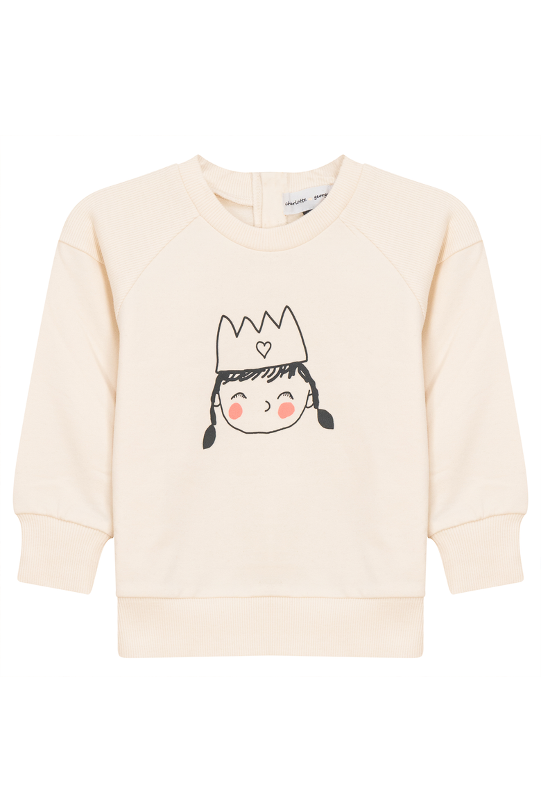 Girl French Fleece Crown Print Sweatshirt, Main, color, Cream