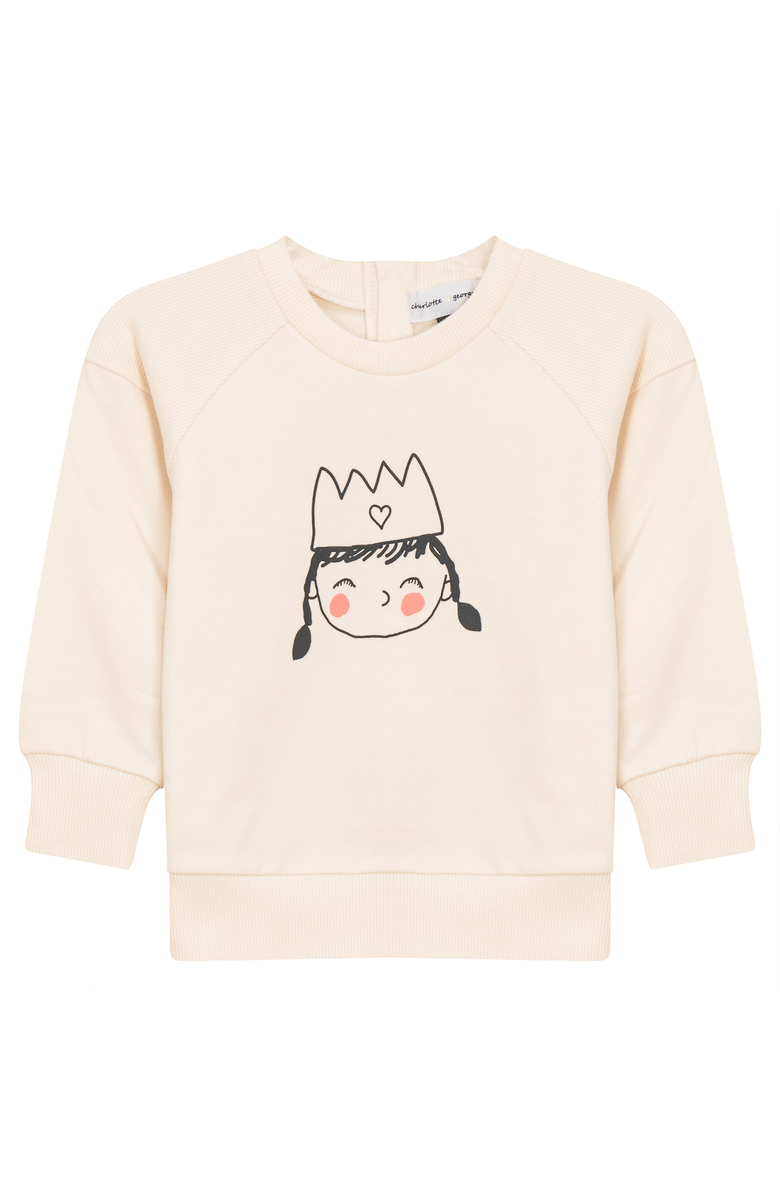 Charlotte & George Girl French Fleece Crown Print Sweatshirt, Main, color, Cream