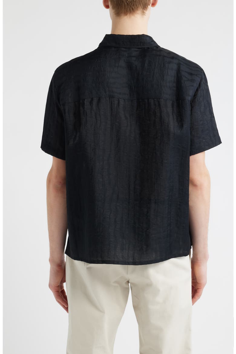 Wavy Stripe Short Sleeve Button-Up Shirt, Alternate, color, BLACK