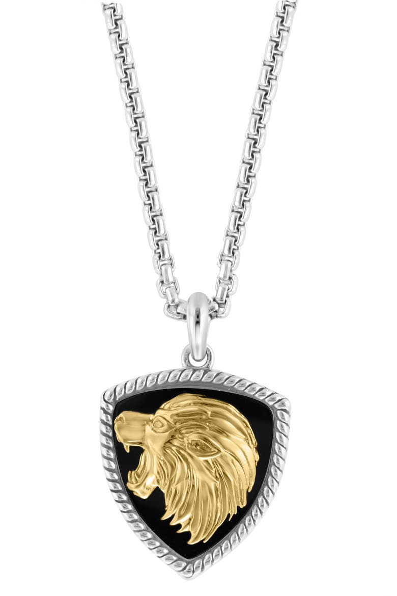 Men's Two-Tone Onyx Lion Pendant Necklace, Alternate, color, BLACK