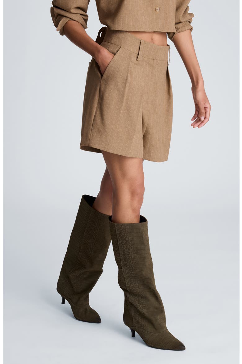 High Waist Pinstripe Pleated Shorts, Alternate, color, PEANUT HEATHER/ OYSTER