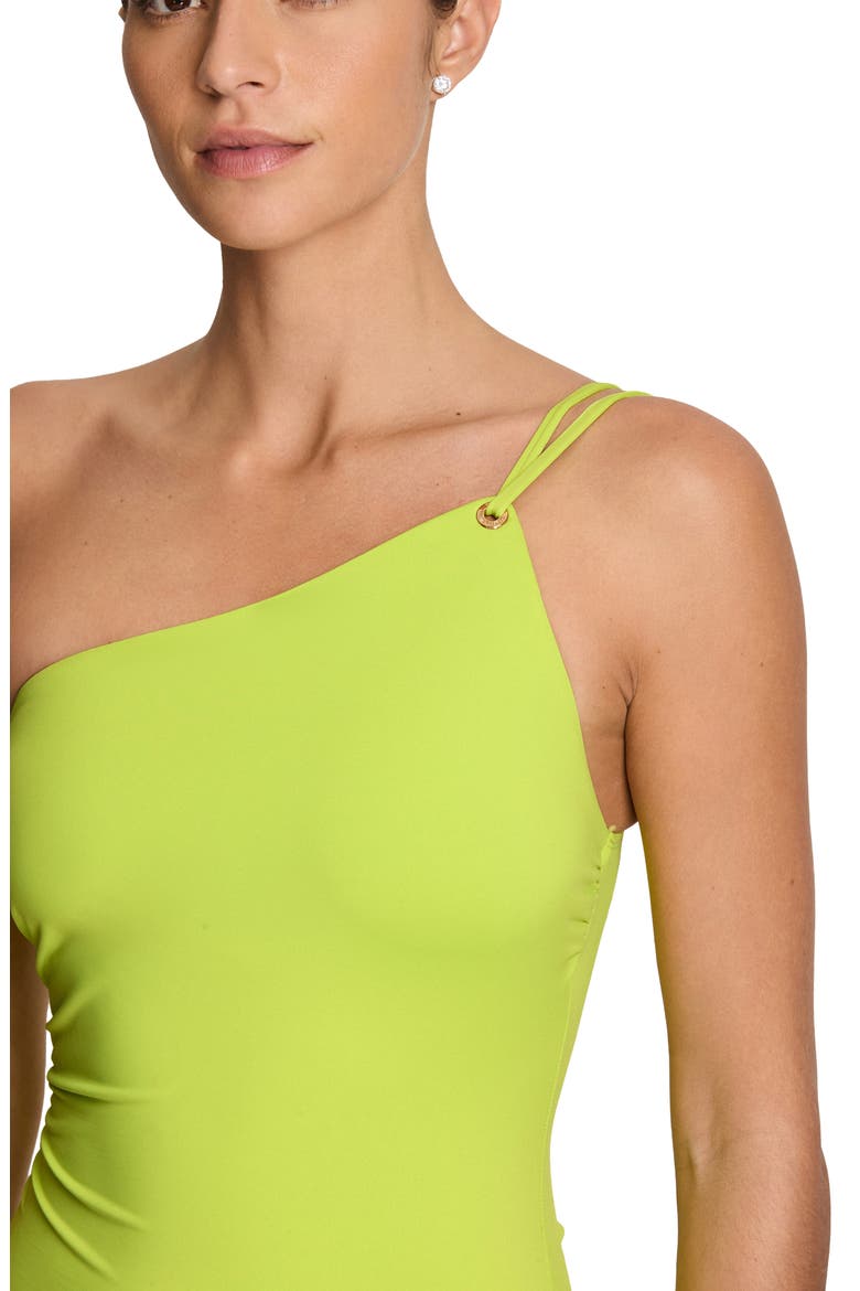 Double Strap One-Shoulder One-Piece Swimsuit, Alternate, color, LIME BREEZE