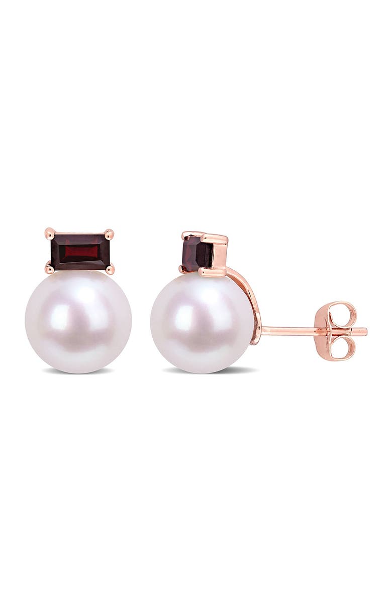 DELMAR Cultured Freshwater Pearl & Garnet Earrings, Main, color, White