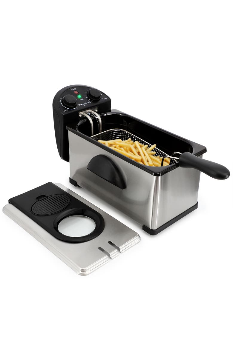 Megachef 3.17 Quart Stainless Steel Electric Deep Fryer with Timer, Main, color, Grey