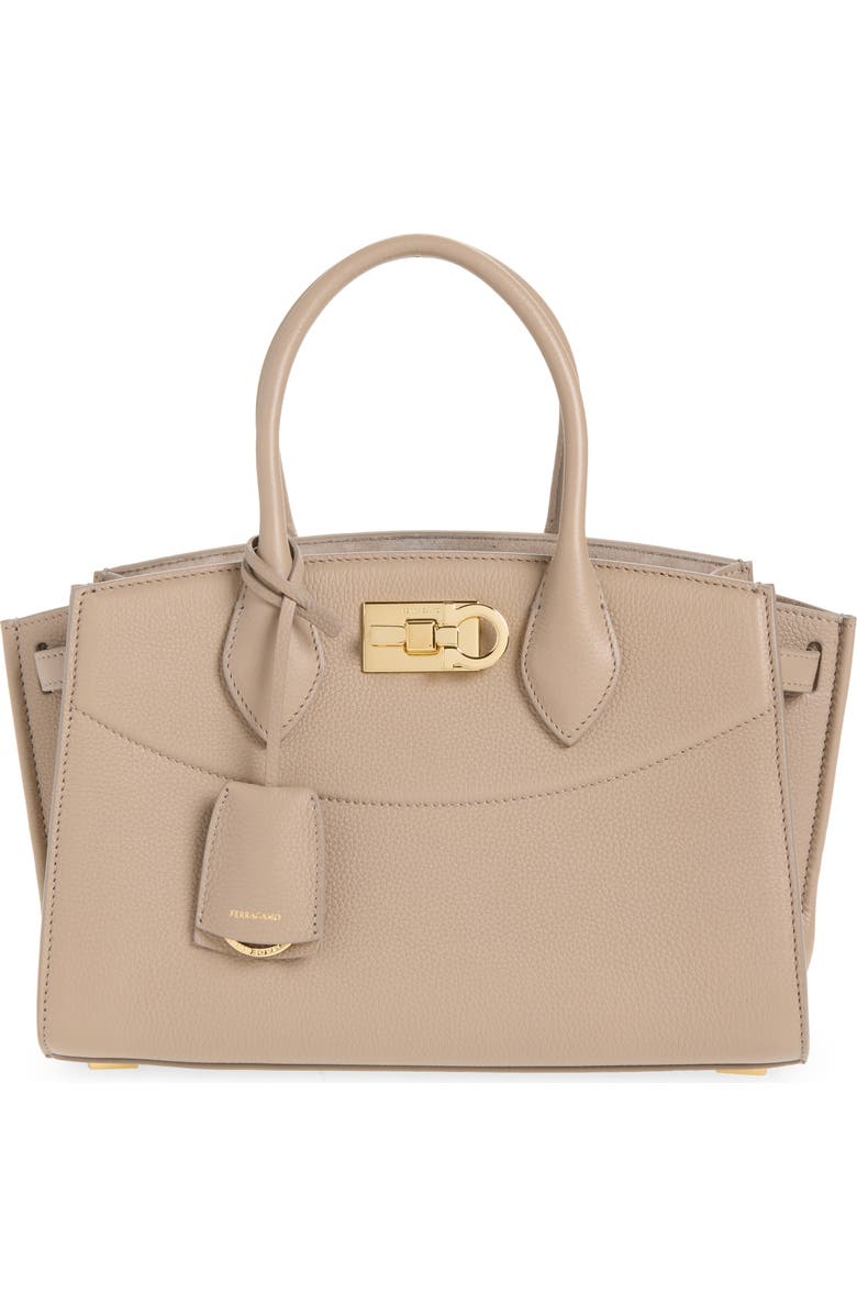 FERRAGAMO Small The Studio Soft Leather Top Handle Bag, Main, color, Warm Taupe